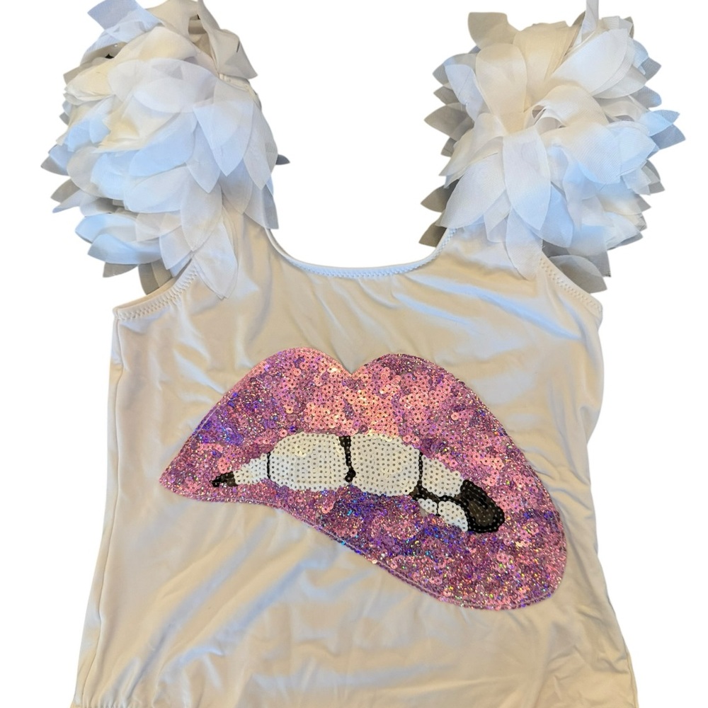 Stella Cove White Pink Sequin Lips Swimsuit size 14 - Picture 7 of 8